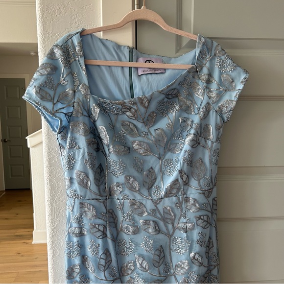 New JS Collections Floral Sequin Embroidered Asymmetric Neck Sheath Gown - Picture 4 of 7